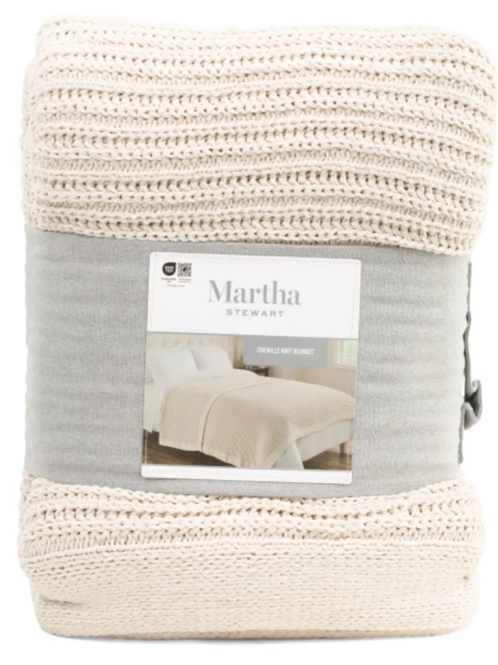 Martha Stewart Neutral Knit Chenille Blanket in Cream